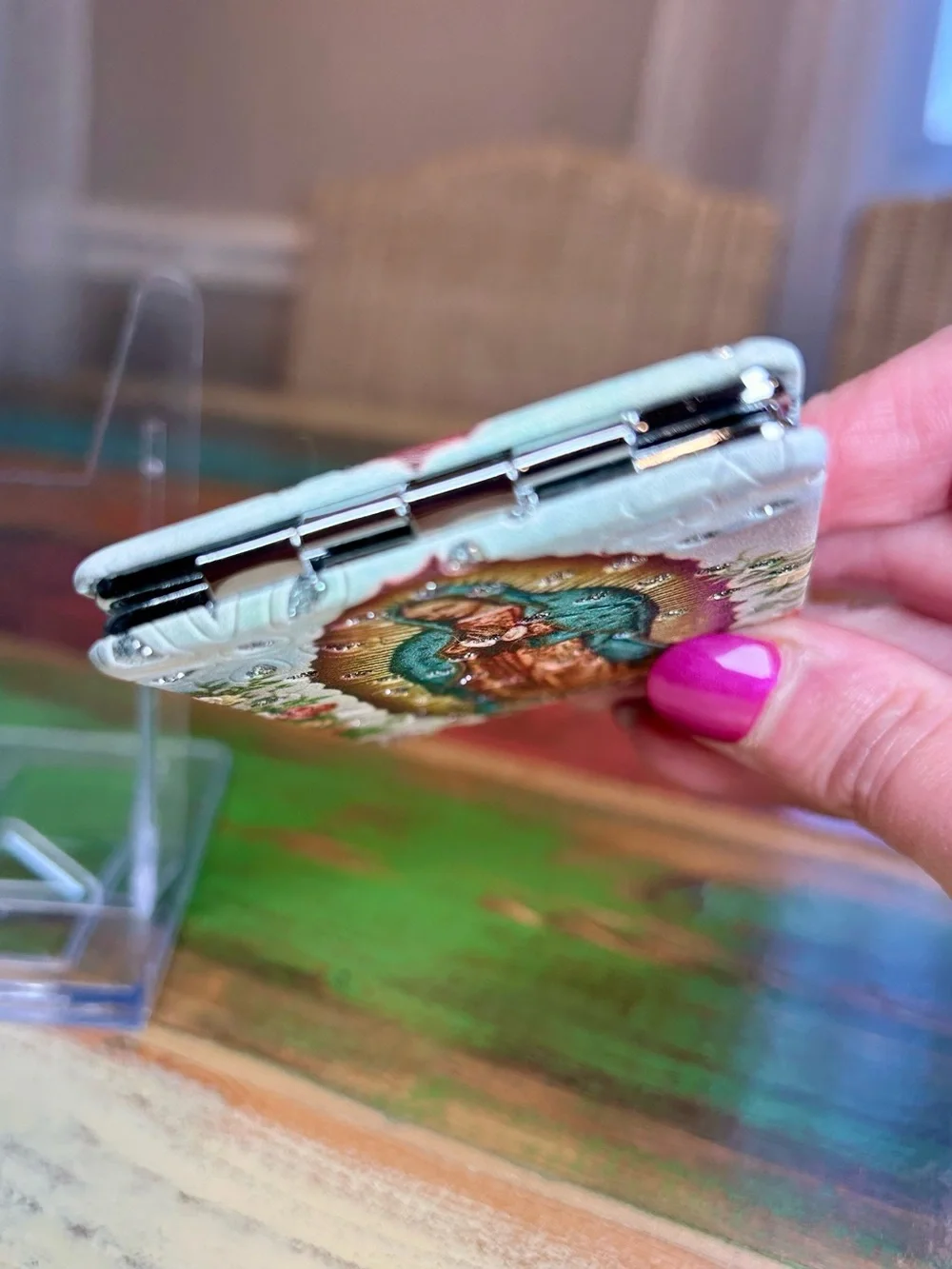 Our Lady of Guadalupe Crystal Rhinestone Double Compact Makeup Mirror